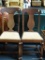 PAIR OF CHAIRS; MAHOGANY FIDDLE BACK SIDE CHAIRS WITH UPHOLSTERED SEATS. MEASURE 18 IN X 17 IN X 38