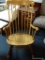 ROCKING CHAIR; VINTAGE STRAIGHT BACK AND PLANK BOTTOM ROCKING ARMCHAIR. MEASURES 29 IN X 40 IN X 39