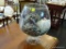 TRIFLE BOWL WITH DECORATIVE STONES; LARGE CLEAR GLASS TRIFLE BOWL FILLED WITH ASSORTED STONES. 3