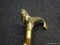 BRASS MERMAID HANDLED WALKING CANE; WOODGRAIN WALKING CANE WITH BLACK RUBBER END CAP AND BRASS