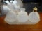 SET OF 3 FROSTED GLASS PERFUME BOTTLES ON OBLONG TRAY; GREAT FOR SINK-SIDE, POWDER ROOM, OR VANITY