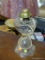 (BACK) GLASS LAMP; BEAUTIFUL ELECTRIC GLASS OIL LAMP. MEASURES APPROX. 14 IN. BY 6 IN. DIAMETER.