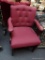 (BACK) BURGUNDY BUTTON TUFTED SIDE CHAIR; THIS BURGUNDY UPHOLSTERED SIDE CHAIR HAS FAN DETAILING, A