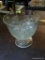(BACK) GLASS PUNCH BOWL WITH GLASSES; LARGE PEDESTAL PUNCH BOWL WITH TEXTURIZED FAN DETAILING ON THE