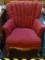 (BACK) BURGUNDY SHELL BACK CHAIR; DEEP BURGUNDY SHELL/FAN BACK CHAIR WITH PLEATED ARMS, TWO FRONT