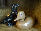 DUCK/GEESE LOT; 3 TOTAL PIECES INCLUDING PAIR OF SMOKEY GREY AVON COLOGNE BOTTLES SHAPED LIKE