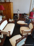 ANTIQUE VICTORIAN WALNUT STICK AND BALL PARLOR SET; INCLUDES 4 TOTAL PIECES---- SETTEE, A PAIR OF