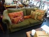 CONTEMPORARY SAGE GREEN COLORED SLEEPER SOFA; 2 DETACHED PILLOW BACK CUSHIONS AND 2 SEAT CUSHIONS,