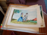 ASSORTED LOT OF ART SKETCHES AND PRINTS; INCLUDES 16 TOTAL PIECES SUCH AS BIRDS, FLOWERS, AND