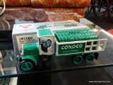 CONOCO METAL TRUCK BANK; IN ORIGINAL BOX. MADE BY ERTL, GREEN IN COLOR, MEASURES 8 IN LONG. STOCK