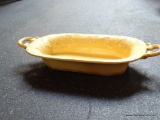 2 HANDLED DISH; YELLOW FLORAL THEMED 2 HANDLED DISH. MEASURES 15 IN LONG