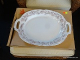 WHITE PINE PLATTER BY CHRISTMAS TRADITIONS; OVAL SHAPED WITH HANDLES AND PRETTY PINE CONE HOLIDAY