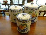 CLAY ART MOSAIC PEAR SET; THIS IS A 3 PIECE LOT OF BLUE AND WHITE 