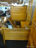 VINTAGE ROBERT W IRWIN OAK PANEL BED; FULL SIZE SOLID OAK BED COMES WITH TALL HEADBOARD, LOWER