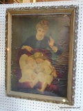 (BACK) (BACK) VICTORIAN PRINT ON BOARD; THIS PRINT ON BOARD SHOWS A VICTORIAN MOTHER AND TWO