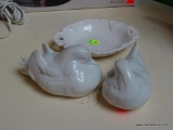 (BACK) WHITE PORCELAIN DUCK LOT; THIS LOT CONTAINS TWO WHITE PORCELAIN DUCKS WITH THEIR HEADS