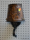 (BACK) METAL AND COPPER COLORED LIGHT FIXTURE; SINGLE BULB WALL SCONCE LIGHT FIXTURE MADE OUT OF