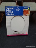 (BACK) ELONGATED AMERICAN OAK TOILET SEAT; STILL IN THE ORIGINAL BOX! ELONGATED DELUXE SOLID OAK