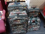 (BACK) RICARDO BEVERLY HILLS LUGGAGE SET; SANTA CRUZ PATTERN, EXTERIOR OF PIECES IS COVERED IN A