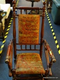(BACK) ANTIQUE VICTORIAN CARPETBAGGER CHAIR; STICK AND BALL DESIGN WITH TRADITIONAL CARPETBAGGER