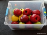 (WIN) DECORATIVE FAUX APPLES; SMALL STORAGE BIN FILLED WITH 16 INCREDIBLY LIFE-LIKE APPLES MADE OF A