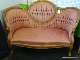 VICTORIAN WALNUT SETTEE; ALL ORIGINAL PIECES, SOLID WALNUT CARVED FRAME, BUTTON TUFTED CAMEO BACK