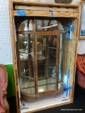ART DECO WOOD AND GLASS WALL-MOUNT CURIO CABINET; VISUALLY STUNNING, A TRUE COMBINATION OF VINTAGE