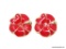 RED ENAMEL OVER GOLD VERMEIL HIBISCUS POST EARRINGS. MEASURE 1 1/4