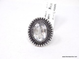 GERMAN SILVER & WHITE QUARTZ GEMSTONE RING. APPROX RING SIZE 6.