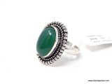 GERMAN SILVER & GREEN ONYX GEMSTONE RING. APPROX. RING SIZE 9.