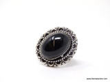 GERMAN SILVER & BLACK ONYX RING. APPROX. RING SIZE 7.