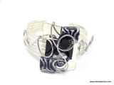 VINTAGE 'BEST JEWELRY' ABSTRACT DESIGN SILVERPLATE CUFF BRACELET, WITH ART GLASS BEADS. BRACELET
