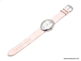 GUESS LADIES' WRISTWATCH - BEAUTIFUL CHROME FINISH OVAL CASE, WITH MOTHER-OF-PEARL DIAL. DIAMOND