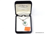 FINEST HAND CRAFTED CRYSTAL PENDANT WITH HAND PAINTED FLOWER DISPLAYED ON .925 STERLING SILVER