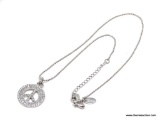 LIA SOPHIA, SIGNED - DESIGNER SILVER FINISH BEADED NECKLACE, WITH MATCHING PEACE-SIGN PENDANT,