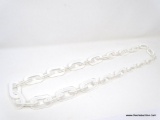 LARGE, RETRO LUCITE STATEMENT NECKLACE! GRADUATED LUCITE CHAIN LINKS, EACH CLEAR LINK HAS A WHITE