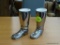 PAIR OF SILVER COLORED DECORATIVE COWBOY BOOTS; LINED WITH WHITE PLASTIC INSERTS, GREAT FOR HOLDING