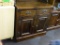 VINTAGE PINE CHINA HUTCH/BUFFET; CROWN MOLDED TOP RAIL OVER DENTIL MOLDING DETAIL, OPEN TOP SPACE