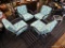 PATIO CHAIR SET; SET OF 4 PATIO ARM CHAIRS WITH MATCHING OTTOMANS. EACH CHAIR HAS MATCHING GREEN AND