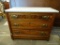 VICTORIAN LOWBOY CHEST; WALNUT VICTORIAN MARBLE TOP AND 3 DRAWER LOWBOY CHEST WITH BRASS DRAWER