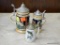 3 MINIATURE STEINS; 1 IS MADE IN GERMANY WITH PEWTER LID, 1 HAS A PEWTER LID WITH NUREMBERG PAINTED