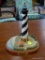 CAPE HATTERAS LIGHTHOUSE FIGURINE; MEASURES 8 IN TALL. BLACK AND WHITE DIAGONAL STRIPE WITH