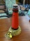 LEFTON LIGHTHOUSE FIGURINE; JUPITER INLET FIGURINE IS SOLID RED WITH WHITE AND BLACK TRIM AT TOP.
