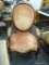 VICTORIAN GENTLEMAN'S CHAIR; PINK UPHOLSTERED GENTLEMAN'S CHAIR WITH FRENCH PROVINCIAL LEGS. SITS ON