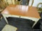 CREAM COLORED SINGLE DRAWER DESK/TABLE WITH WOOD GRAIN TOP; THIS IS A PERFECTLY SIZED, WELL-MADE,