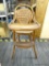 CAIN BACK/SEAT HIGH CHAIR; VINTAGE WOODEN HIGH CHAIR WITH CANE BACK AND SEAT. THIS HIGH CHAIR HAS A