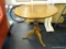 ROUND OAK TILT-TOP PEDESTAL TABLE; TURNED PEDESTAL BASE WITH 3 SMOOTH LEGS/FEET. PLANK-STYLE TOP