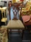 CHIPPENDALE SIDE CHAIR WITH GREEN/RED/TAN STRIPED SEAT; CARVED FAN DETAIL ON CREST RAIL OVER PIERCED