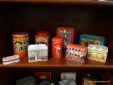 COLLECTIBLE TINS SHELF LOT; TOTAL OF 9 INCLUDING BARNUM'S ANIMAL CRACKERS, ALTOIDS, 2 CHRISTMAS