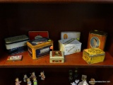 COLLECTIBLE TINS SHELF LOT; TOTAL OF 9 INCLUDING 2 HYGEIA ART SUPPLIES TINS, SEVERAL BRITISH